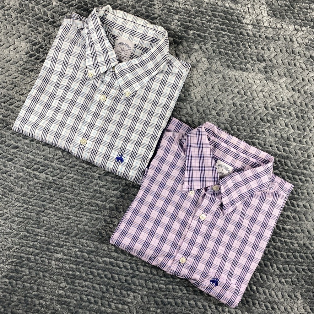 Brooks Brothers Mens Large Blue Purple Seersucker Regent Button Shirt Set Of 2